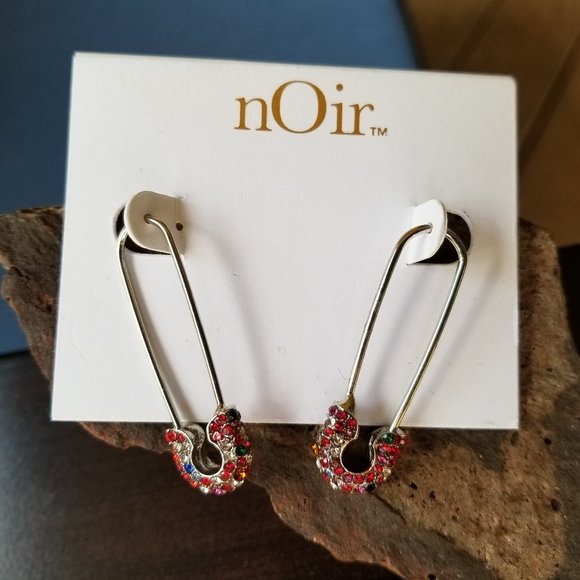 nOir Safety Pin Bling Earrings - NWT - Picture 4 of 5